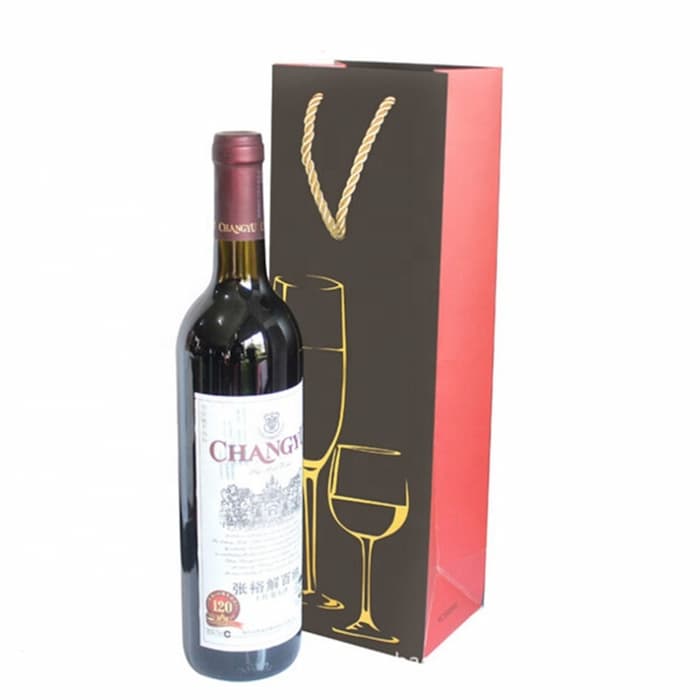 Wine Packaging 2 wine bag with CMYK printing and gold handles