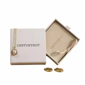 a necklace and earrings in a box